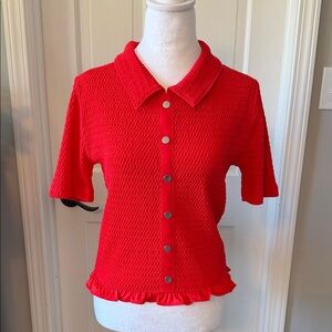 LOFT Vibrant Red Textured Button-Down Shirt